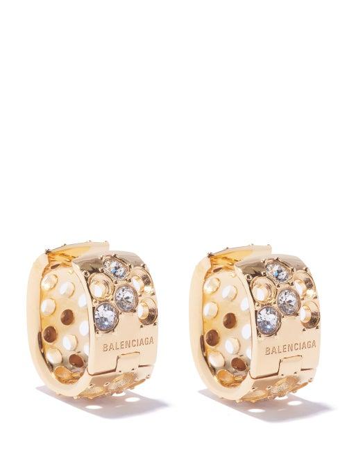 Balenciaga - Crystal-embellished Hoop Earrings - Womens - Gold