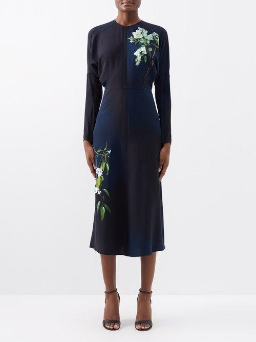 Victoria Beckham - Colour-block Crepe Midi Dress - Womens - Navy Black