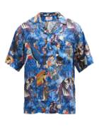 Matchesfashion.com Martine Rose - Japanese-print Short-sleeved Twill Shirt - Mens - Blue Multi