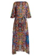 Matchesfashion.com Etro - Graphic Floral Print Silk Chiffon Dress - Womens - Blue Multi