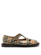 Matchesfashion.com Burberry - Hannie T Bar Vintage Check Leather Shoes - Womens - Beige Multi
