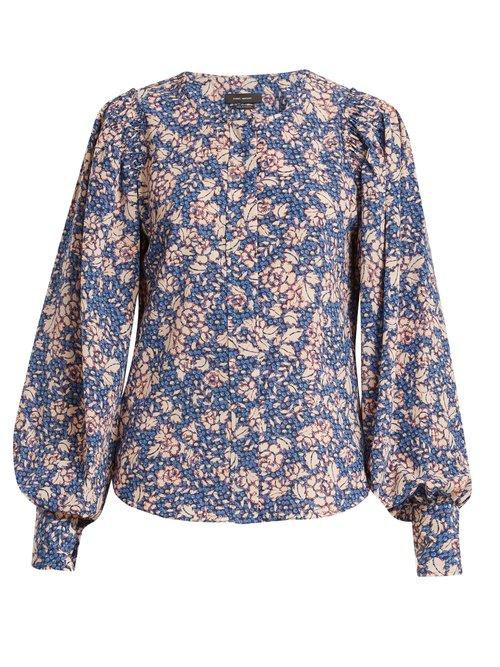 Matchesfashion.com Isabel Marant - Berny Floral Print Silk Blend Blouse - Womens - Blue Print