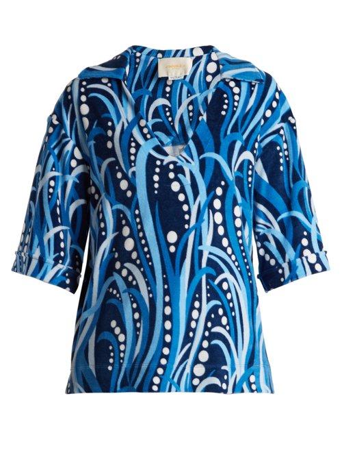 Matchesfashion.com La Doublej - The Terry Cotton Blend Top - Womens - Blue Print