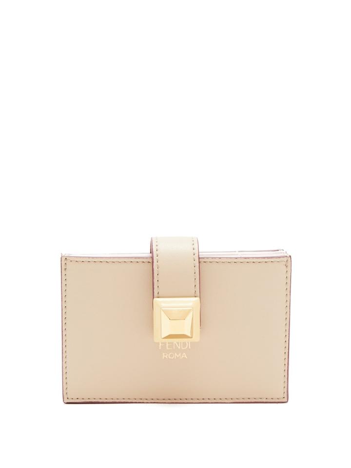 Fendi Stud-embellished Expandable Leather Cardholder