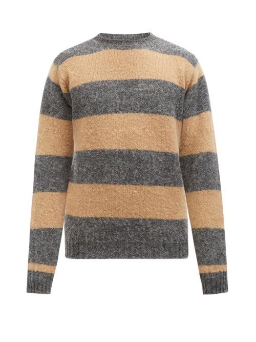 Howlin' - Shaggy Bear Crew-neck Striped Wool Sweater - Mens - Grey Multi
