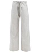 Ladies Lingerie Rossell England - Drawstring-waist Striped Linen Pyjama Trousers - Womens - Grey Stripe