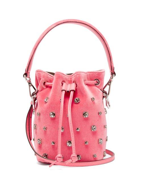 Matchesfashion.com Fendi - My Secrets Crystal Embellished Velvet Bucket Bag - Womens - Pink