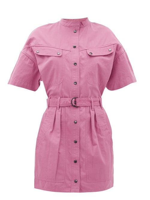 Matchesfashion.com Isabel Marant Toile - Zolina Belted Cotton-canvas Shirt Dress - Womens - Pink