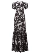 Matchesfashion.com Erdem - Rosetta Puff-sleeved Floral-brocade Gown - Womens - Black Silver