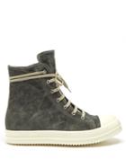 Rick Owens - Velour-leather High-top Trainers - Mens - Dark Grey