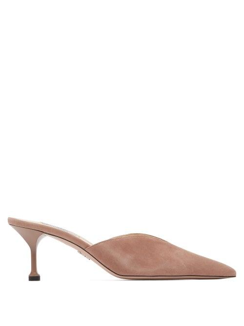 Matchesfashion.com Prada - V Cut Suede Mules - Womens - Dark Beige