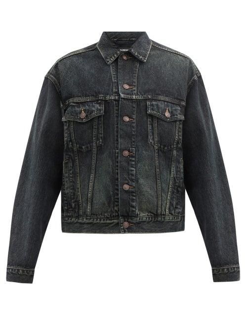 Matchesfashion.com Balenciaga - Logo-embroidered Back Washed Cotton-denim Jacket - Mens - Blue