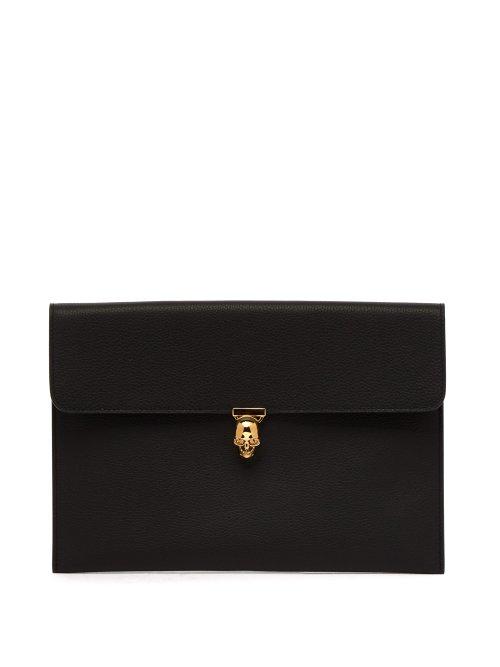 Matchesfashion.com Alexander Mcqueen - Skull Grained Leather Pouch - Womens - Black