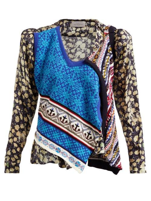Matchesfashion.com Preen By Thornton Bregazzi - Isadora Cotton Knit And Silk Blend Top - Womens - Navy Print