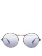 Matchesfashion.com Alexander Mcqueen - Pierced Bar Acetate Round Sunglasses - Womens - Grey