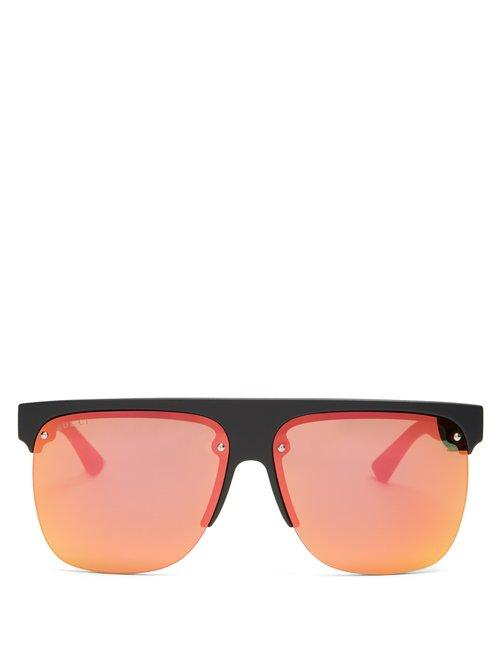 Matchesfashion.com Gucci - Flat Top Aviator Sunglasses - Mens - Black