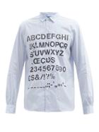 Matchesfashion.com Junya Watanabe - Alphabet-print Striped Cotton-poplin Shirt - Mens - Blue