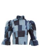 Matchesfashion.com Batsheva - Ruffled Patchwork-denim Cropped Top - Womens - Mid Denim