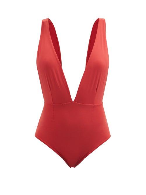 Haight - Marina Plunge-neck Swimsuit - Womens - Red