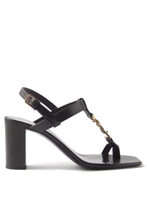 Saint Laurent - Cassandra Ysl-plaque Leather Sandals - Womens - Black