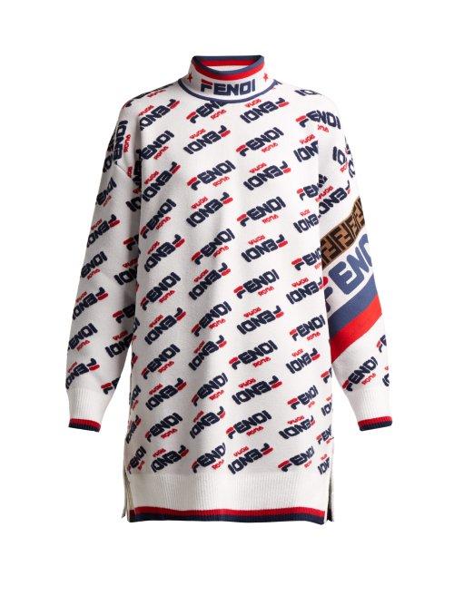 Matchesfashion.com Fendi - Mania Logo Oversized Sweater - Womens - White Multi