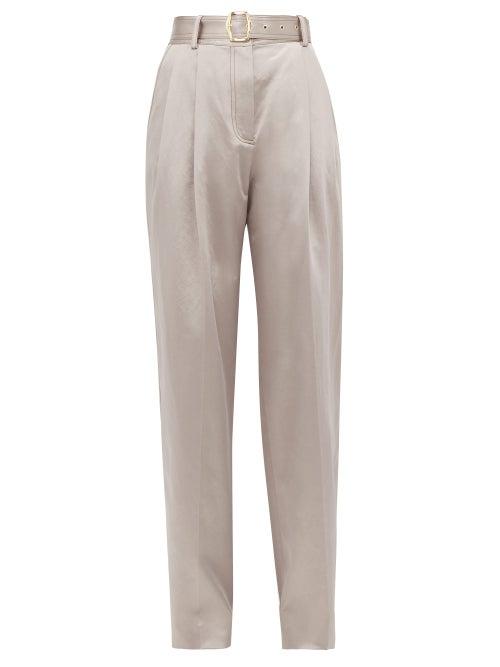 Matchesfashion.com Sies Marjan - Blanche High Rise Cotton Blend Satin Trousers - Womens - Light Grey