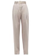 Matchesfashion.com Sies Marjan - Blanche High Rise Cotton Blend Satin Trousers - Womens - Light Grey