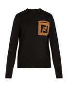 Matchesfashion.com Fendi - Ff Shearling Pocket Wool Sweater - Mens - Black