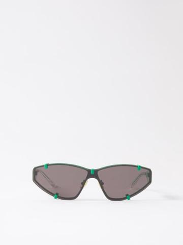 Bottega Veneta Eyewear - Ribbon-logo Cat-eye Metal Sunglasses - Womens - Green Black