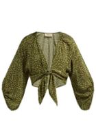 Matchesfashion.com Adriana Degreas - Mille Punti Polka Dot Silk Blouse - Womens - Green White