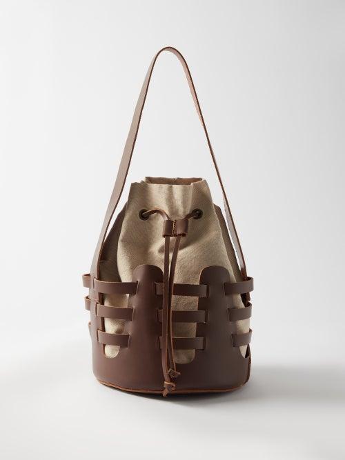 Ancient Greek Sandals - Basket Medium Leather Shoulder Bag - Womens - Dark Brown