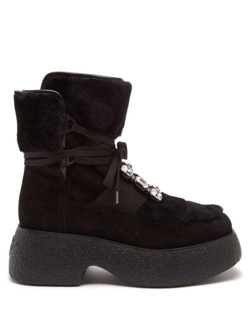 Roger Vivier - Viv Rangers Crystal-embellished Suede Boots - Womens - Black