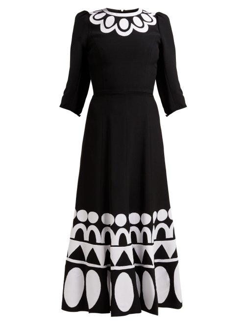 Matchesfashion.com Andrew Gn - Geometric Floral Appliqu Jersey Midi Dress - Womens - Black White
