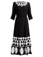 Matchesfashion.com Andrew Gn - Geometric Floral Appliqu Jersey Midi Dress - Womens - Black White