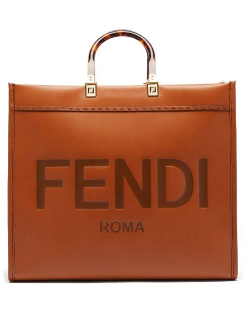 Matchesfashion.com Fendi - Sunshine Logo-debossed Leather Tote Bag - Womens - Tan