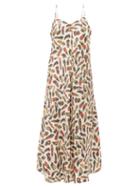 Matchesfashion.com La Prestic Ouiston - Muguet Feather Print Silk Midi Dress - Womens - White Multi