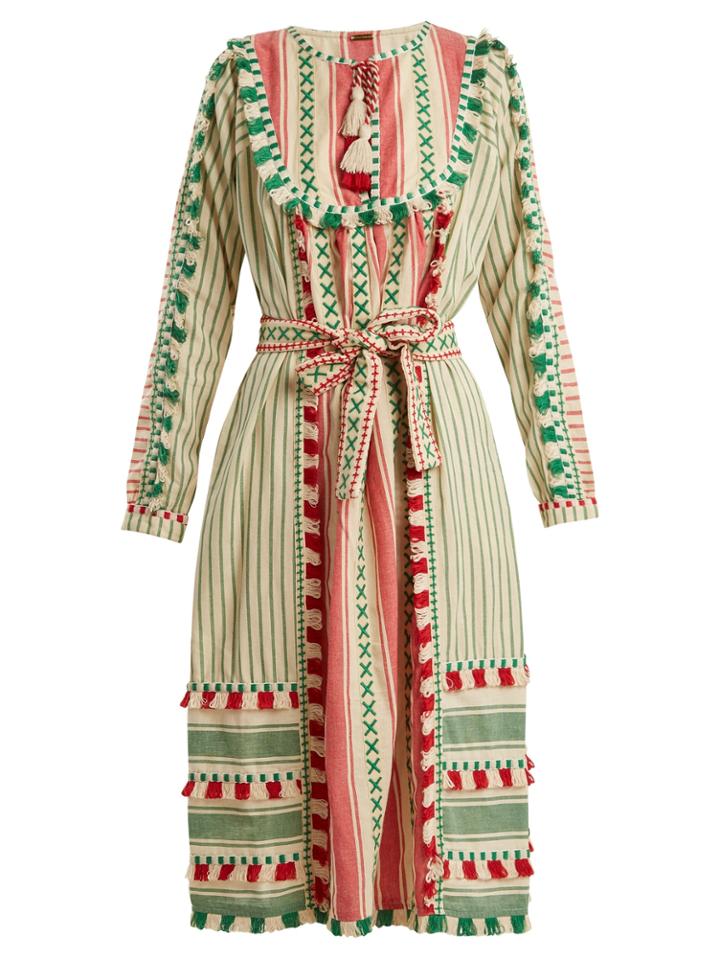 Dodo Bar Or Aria Tassel-trimmed Striped Cotton Dress