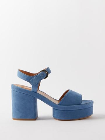 Chlo - Odina 65 Suede Platform Sandals - Womens - Blue