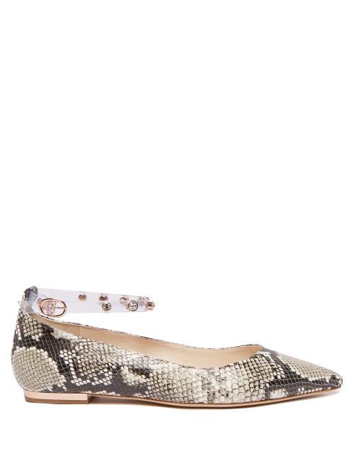 Matchesfashion.com Sophia Webster - Dina Crystal Strap Python Effect Leather Flats - Womens - Python