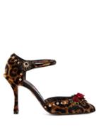 Matchesfashion.com Dolce & Gabbana - 3 D Rose, Crystal And Leopard Print Velvet Pumps - Womens - Leopard