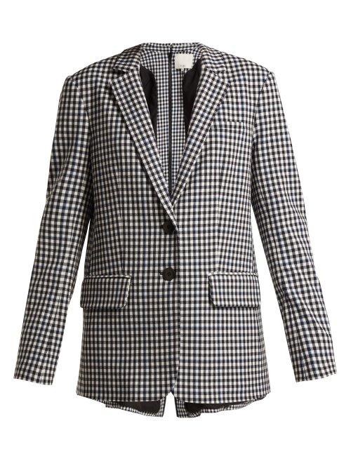 Matchesfashion.com Tibi - Single Breasted Back Zip Gingham Blazer - Womens - Black White