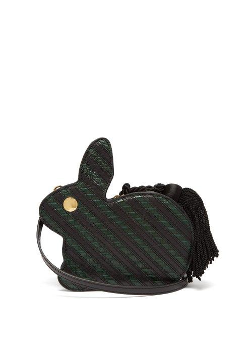 Matchesfashion.com Hillier Bartley - Bunny Striped Lizard Effect Leather Bag - Womens - Black Green