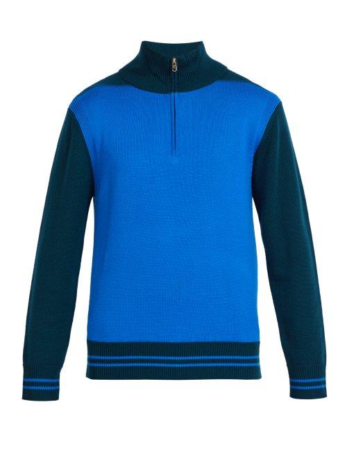 Matchesfashion.com Paul Smith - Half Zip Colour Block Wool Sweater - Mens - Blue Multi