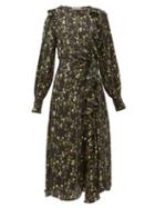 Matchesfashion.com Preen By Thornton Bregazzi - Nicola Ruffled Floral-print Silk-blend Midi Dress - Womens - Black Print