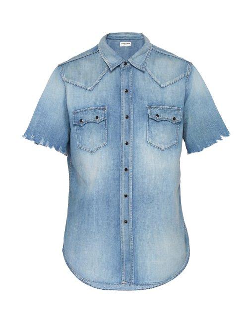 Matchesfashion.com Saint Laurent - Raw Edge Denim Shirt - Mens - Blue