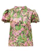 Matchesfashion.com La Doublej - Shortcake Puffed Sleeve Floral Print Silk Blouse - Womens - Green Multi
