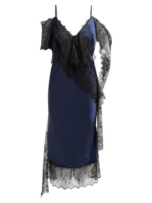 Matchesfashion.com Romance Was Born - Devotion Lace Trimmed Satin Dress - Womens - Navy