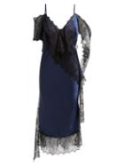 Matchesfashion.com Romance Was Born - Devotion Lace Trimmed Satin Dress - Womens - Navy