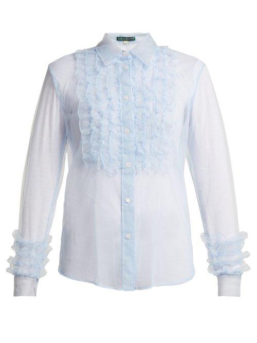 Matchesfashion.com Alexachung - Ruffle Front Tulle Blouse - Womens - Light Blue