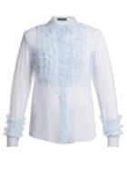 Matchesfashion.com Alexachung - Ruffle Front Tulle Blouse - Womens - Light Blue